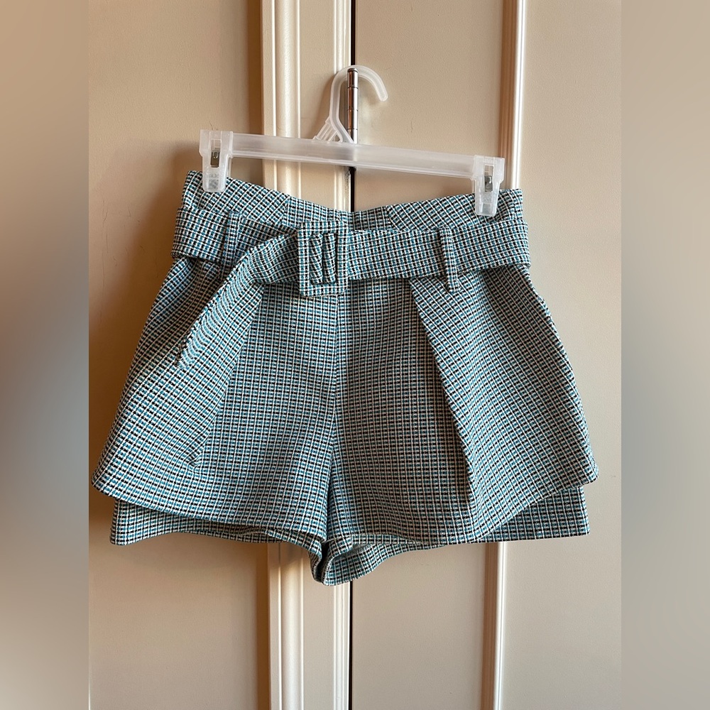 Brand New Maje Blue & White Checked Shorts Size 36